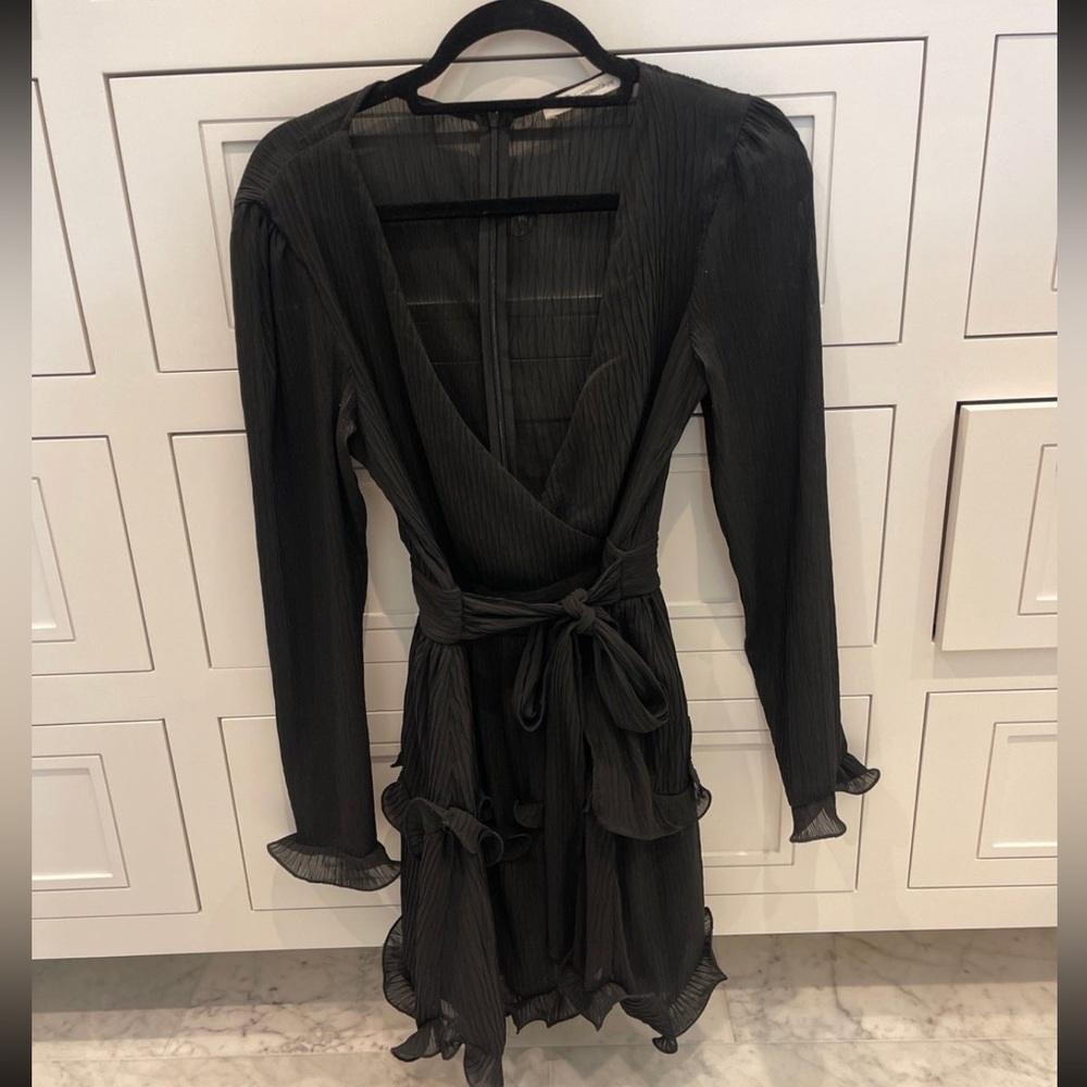 Tie waist little black ruffle dress